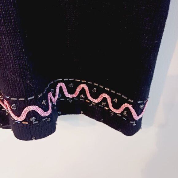 Storybook Knits LRG Long Black Cardigan Sweater Embellished Pink, Silver, Black - Picture 11 of 16